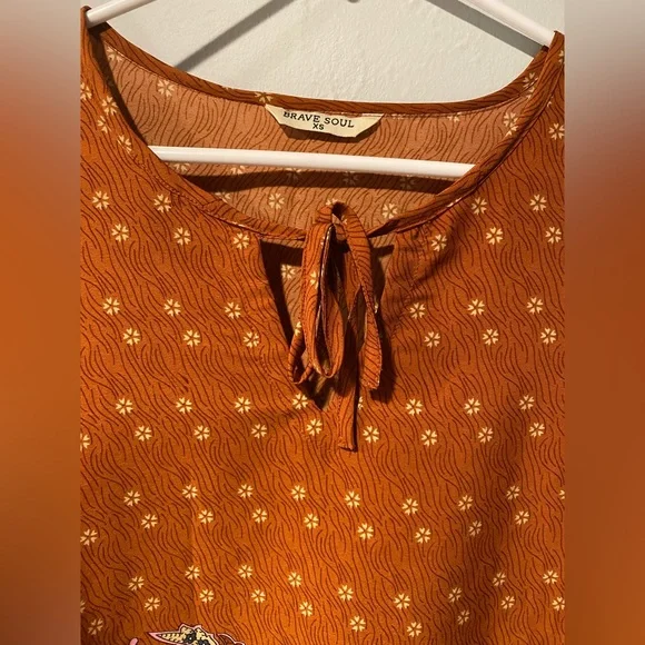 Brave Soul Woman Long Sleeves Orange Prints Blouse / Dress - Picture 4 of 4